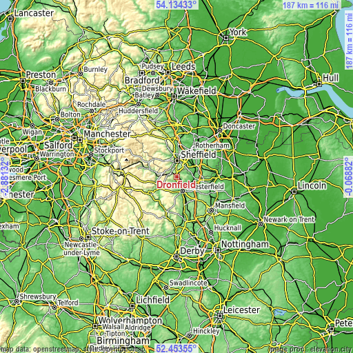 Topographic map of Dronfield