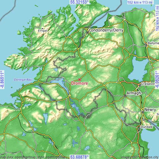 Topographic map of Dromore