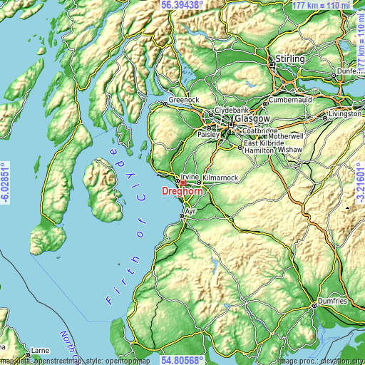 Topographic map of Dreghorn