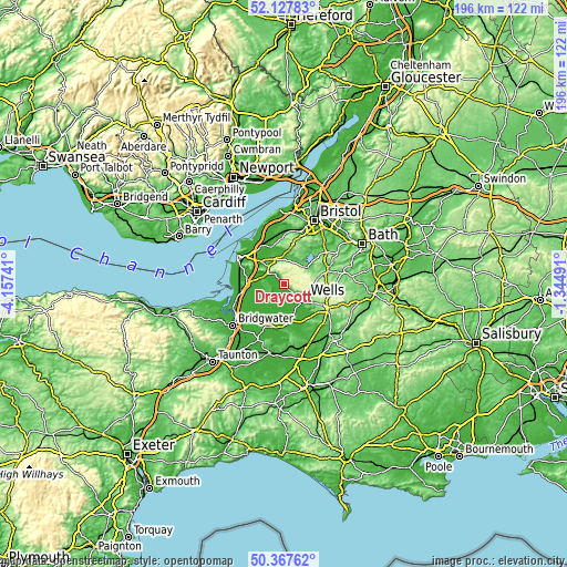 Topographic map of Draycott