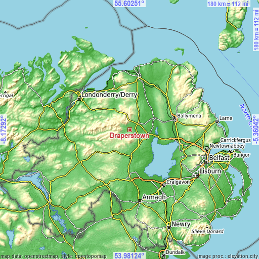 Topographic map of Draperstown