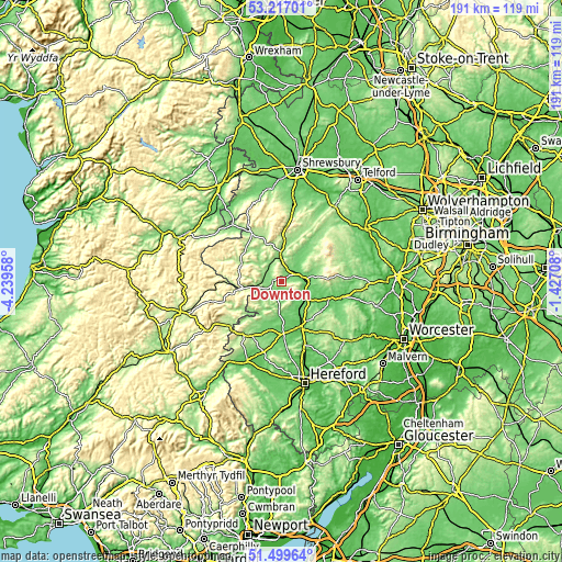 Topographic map of Downton