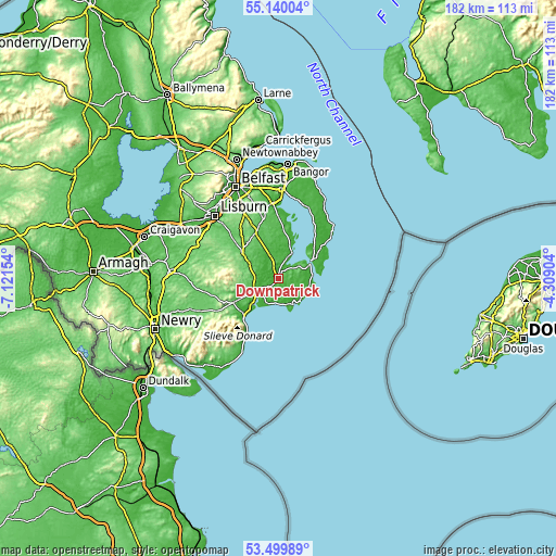 Topographic map of Downpatrick