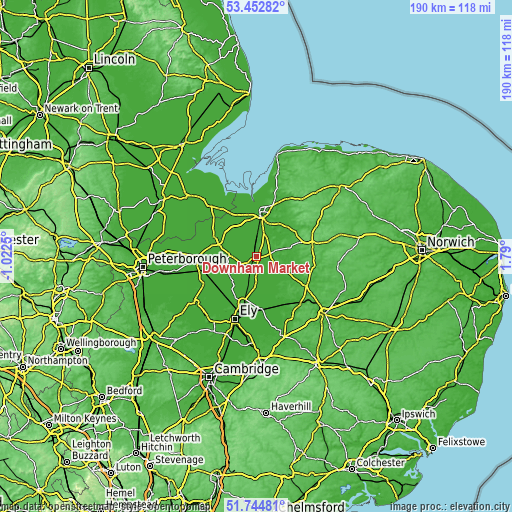 Topographic map of Downham Market