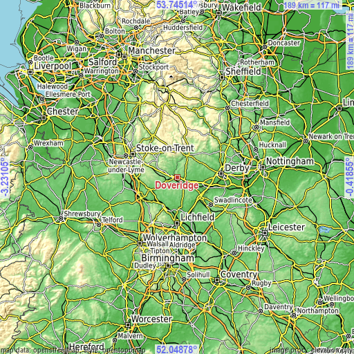 Topographic map of Doveridge