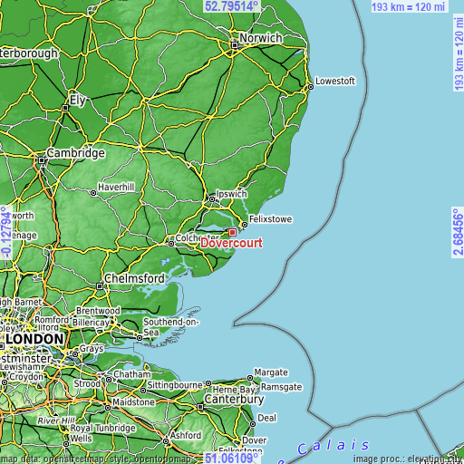 Topographic map of Dovercourt