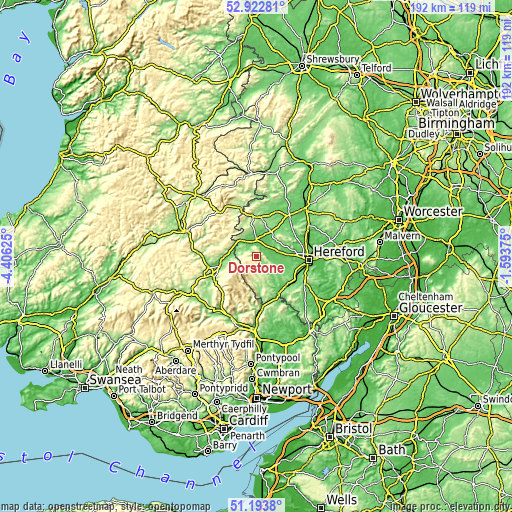 Topographic map of Dorstone