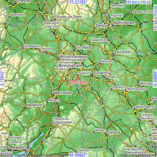 Topographic map of Dorridge