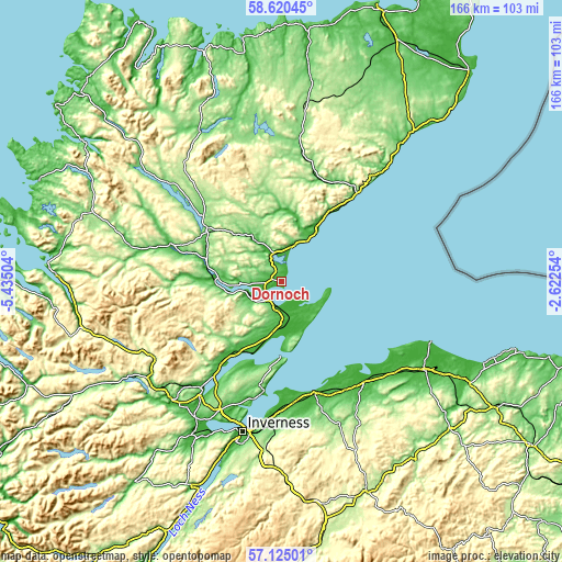 Topographic map of Dornoch