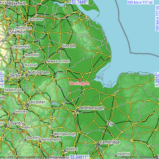 Topographic map of Donington