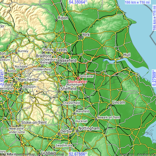 Topographic map of Doncaster