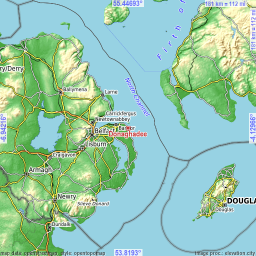 Topographic map of Donaghadee