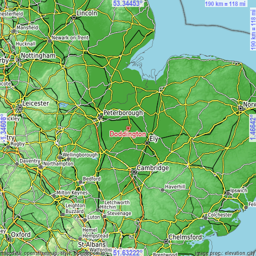 Topographic map of Doddington