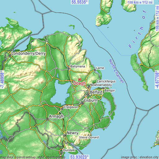 Topographic map of Doagh