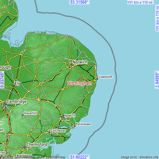 Topographic map of Ditchingham