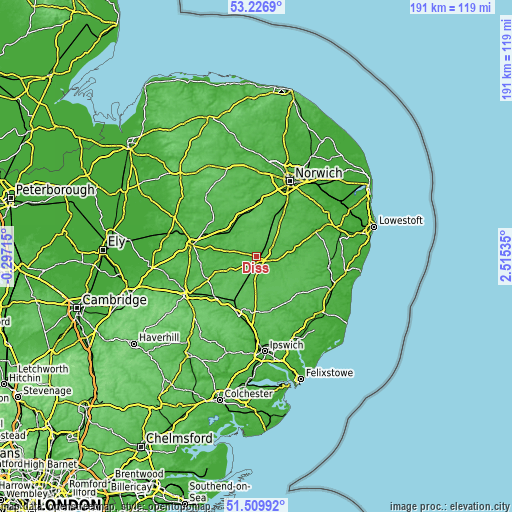 Topographic map of Diss