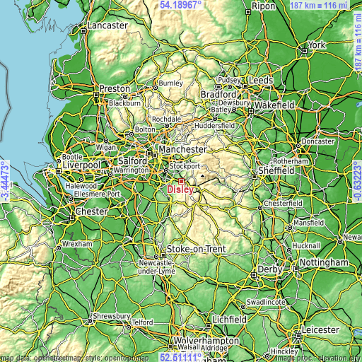 Topographic map of Disley