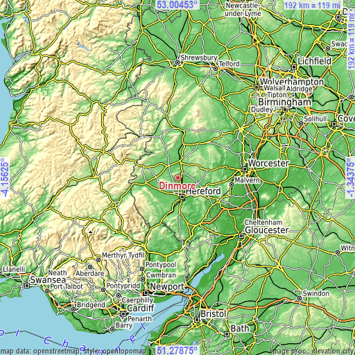 Topographic map of Dinmore