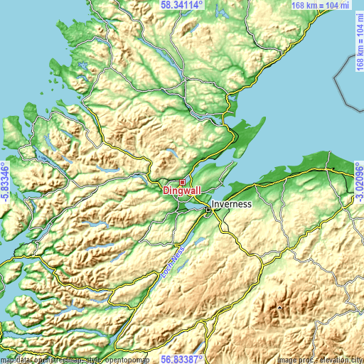 Topographic map of Dingwall