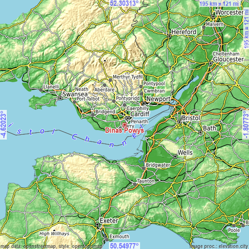 Topographic map of Dinas Powys