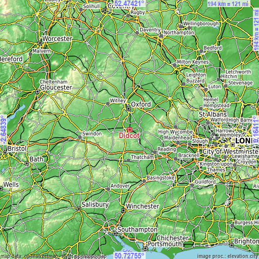 Topographic map of Didcot