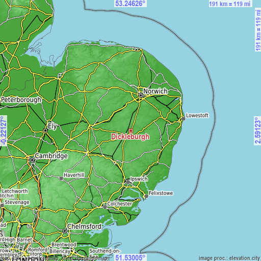 Topographic map of Dickleburgh