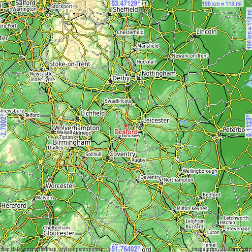 Topographic map of Desford