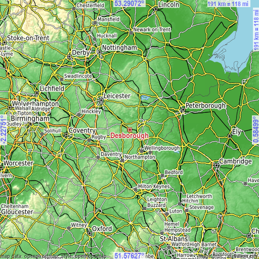 Topographic map of Desborough