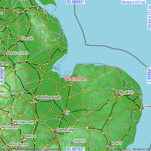 Topographic map of Dersingham