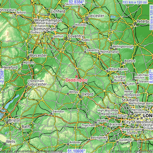 Topographic map of Deddington