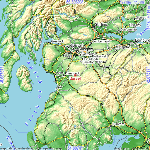 Topographic map of Darvel