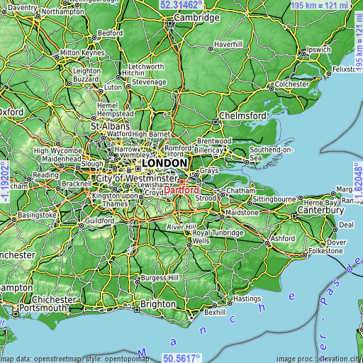 Topographic map of Dartford