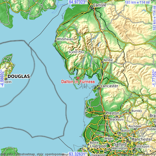 Topographic map of Dalton in Furness