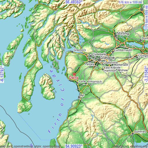 Topographic map of Dalry