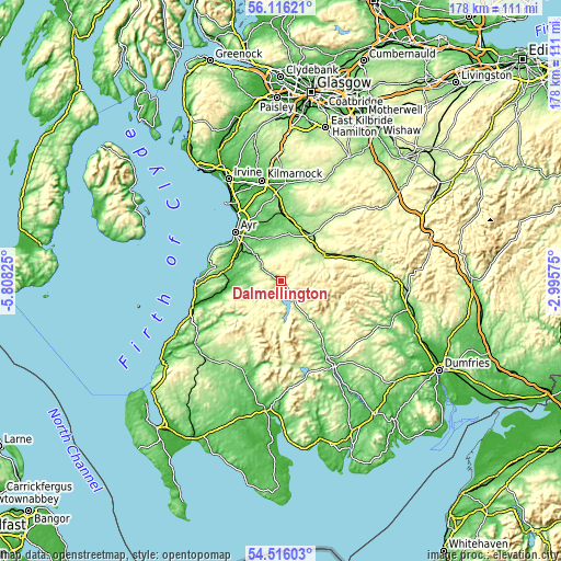 Topographic map of Dalmellington