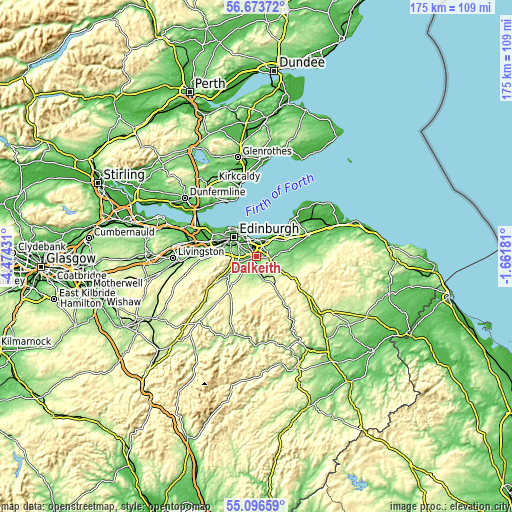 Topographic map of Dalkeith