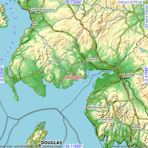 Topographic map of Dalbeattie