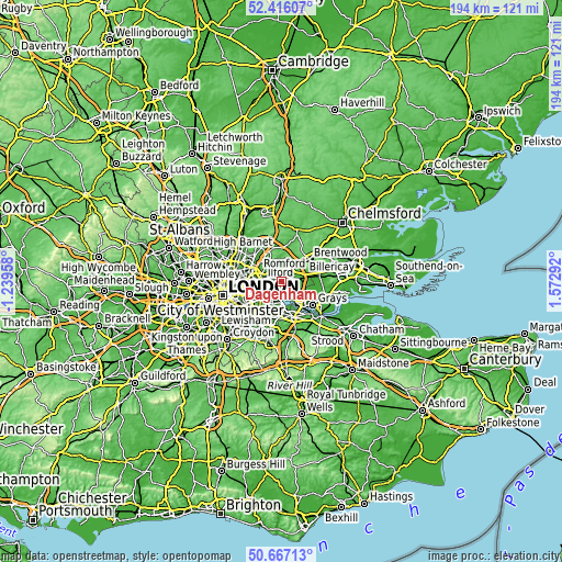 Topographic map of Dagenham
