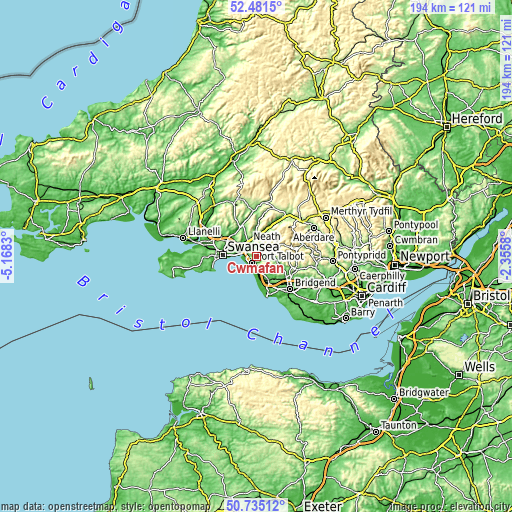 Topographic map of Cwmafan