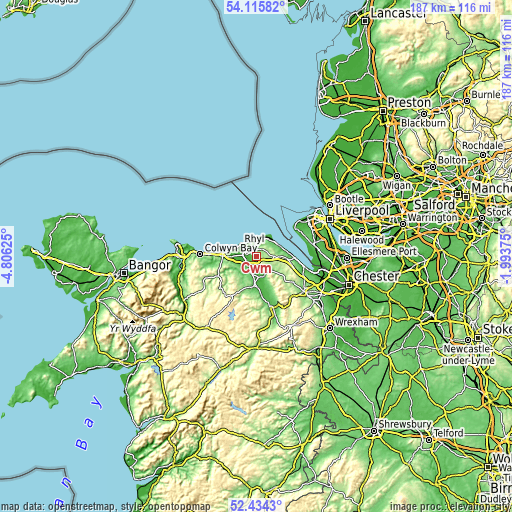 Topographic map of Cwm