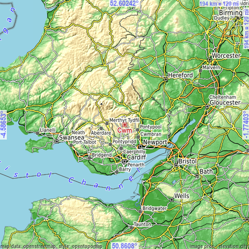 Topographic map of Cwm