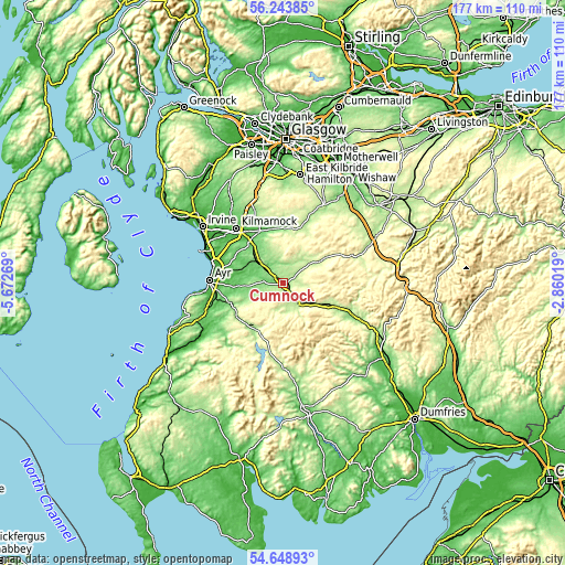 Topographic map of Cumnock