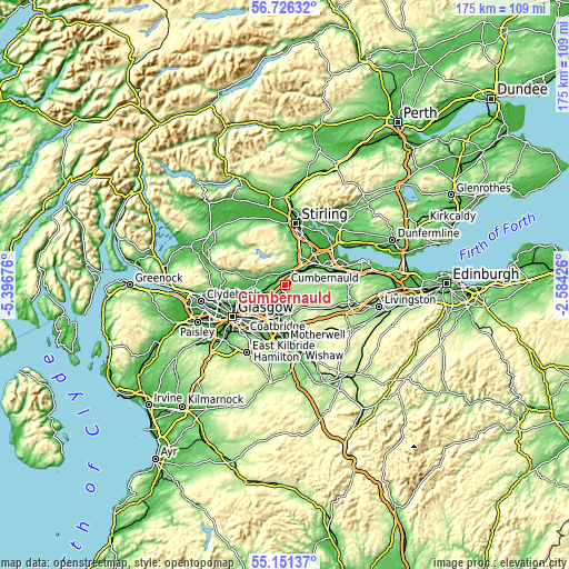 Topographic map of Cumbernauld