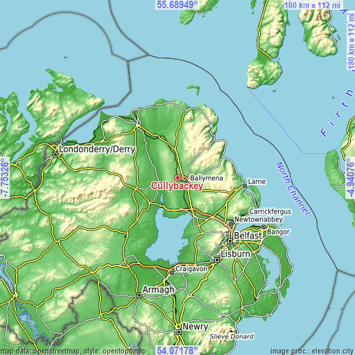 Topographic map of Cullybackey