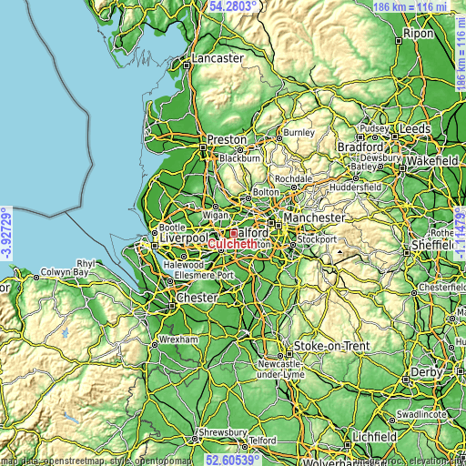 Topographic map of Culcheth
