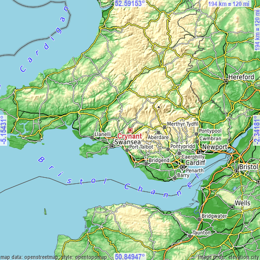 Topographic map of Crynant