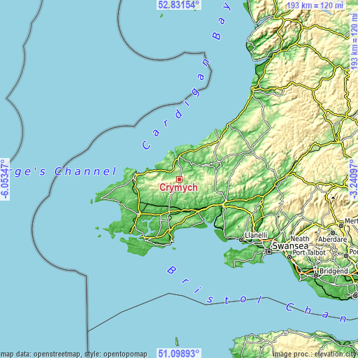 Topographic map of Crymych