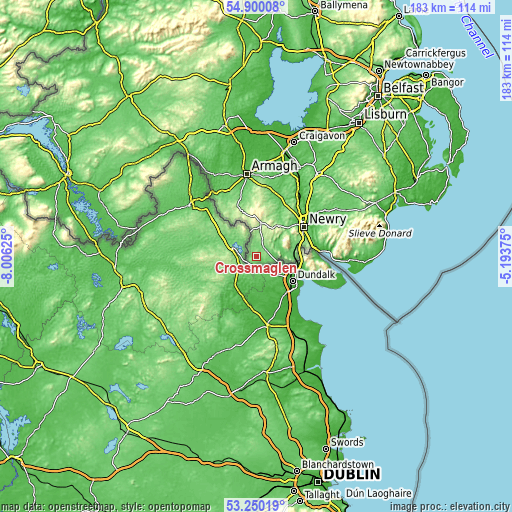 Topographic map of Crossmaglen