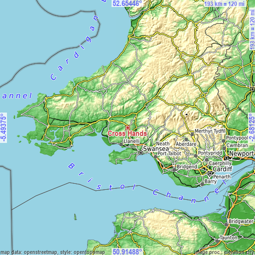 Topographic map of Cross Hands