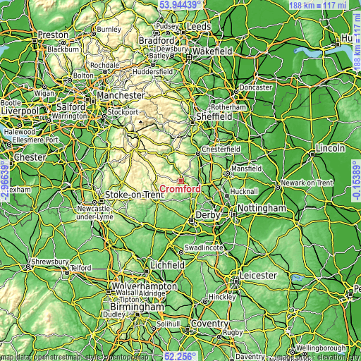 Topographic map of Cromford
